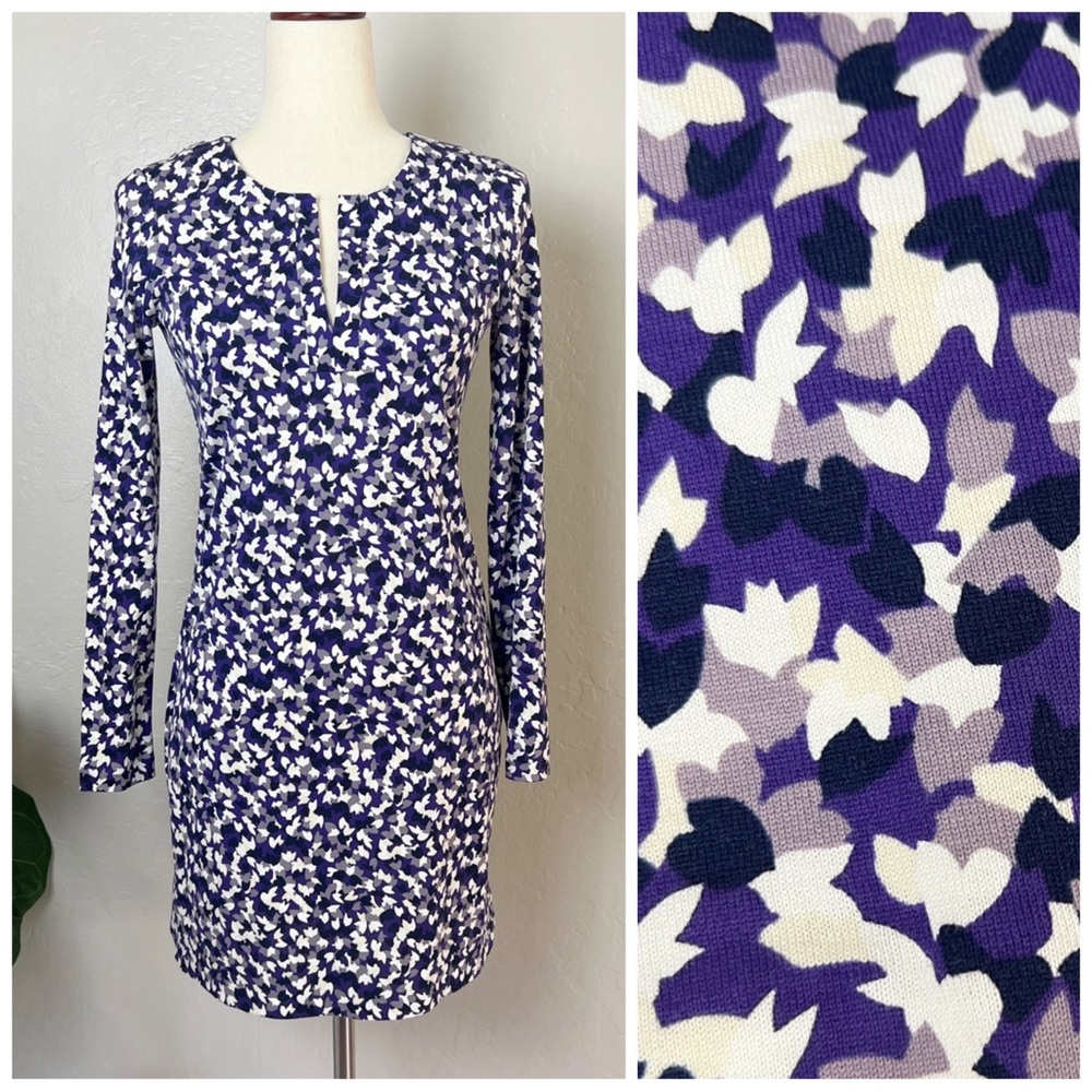 •DIANE VON FURSTENBERG• Reina Cotton Silk Long Sleeve Mini Shift Dress Size‎ 0